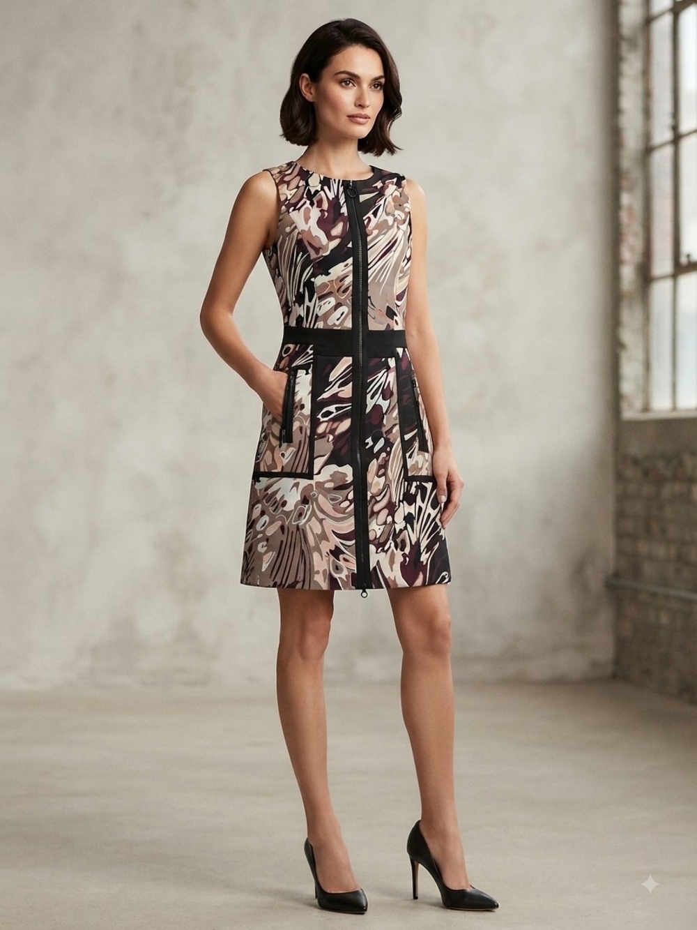 Cue Made In Australia Zip Front Sleeveless Mini Dress Size 10